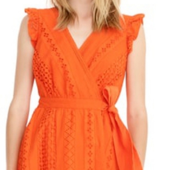 J Crew all over eyelet midi wrap dress resort orange - Picture 4 of 15